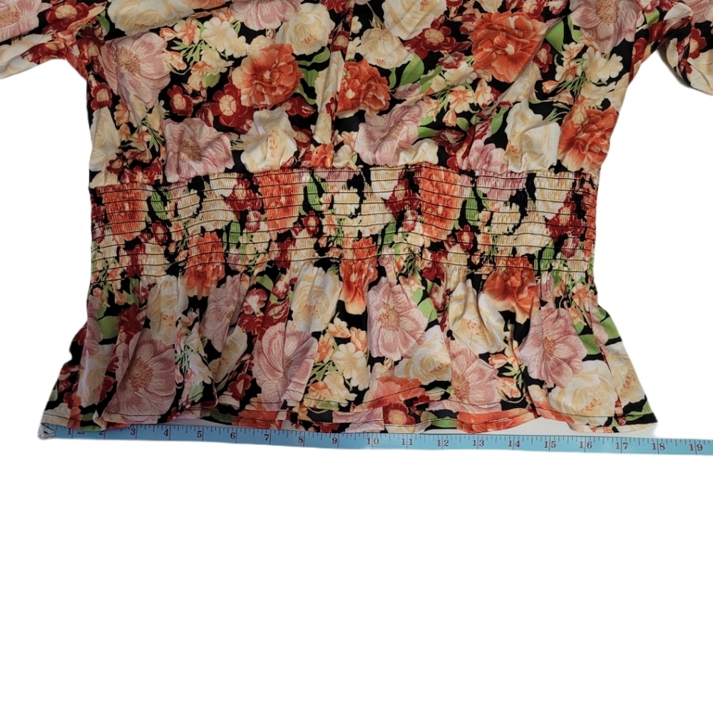INC Emma Garden Women's L Smocked Ruffle Long Sleeve Peplum Top Multicolor - Picture 9 of 12